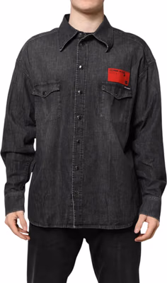 Gray Long Sleeves Button Down Denim Shirt