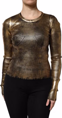 Gold Round Neck Long Sleeve Pullover Top