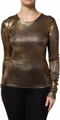 Gold Round Neck Long Sleeve Pullover Top