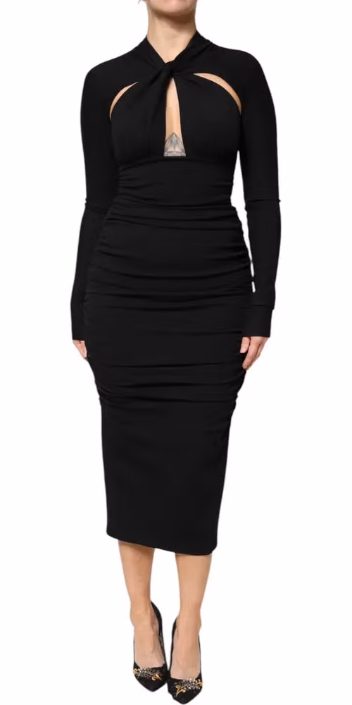 Dolce & Gabbana Black Long Sleeves Sheath Midi Dress