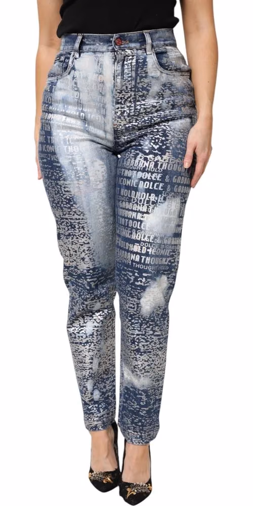 Dolce & Gabbana Blue Washed Print High Waist Denim Jeans
