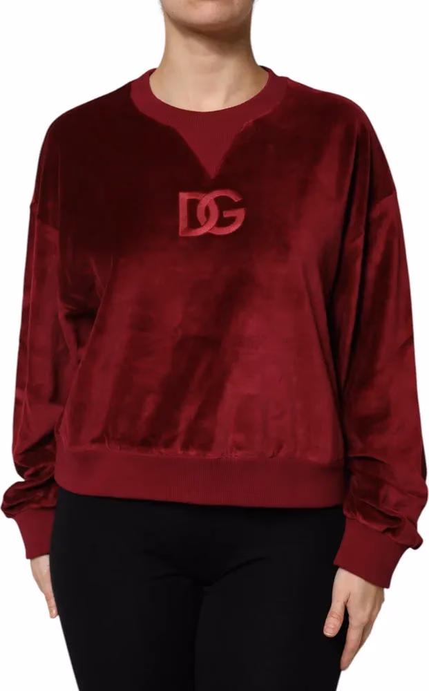 Dolce & Gabbana Red Cotton Velvet Crew Neck Pullover Sweater
