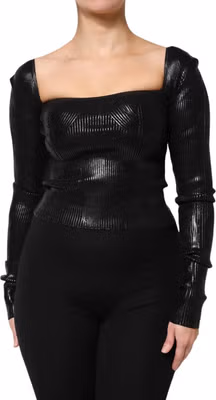 Black Viscose Long Sleeves Fitted Blouse Top