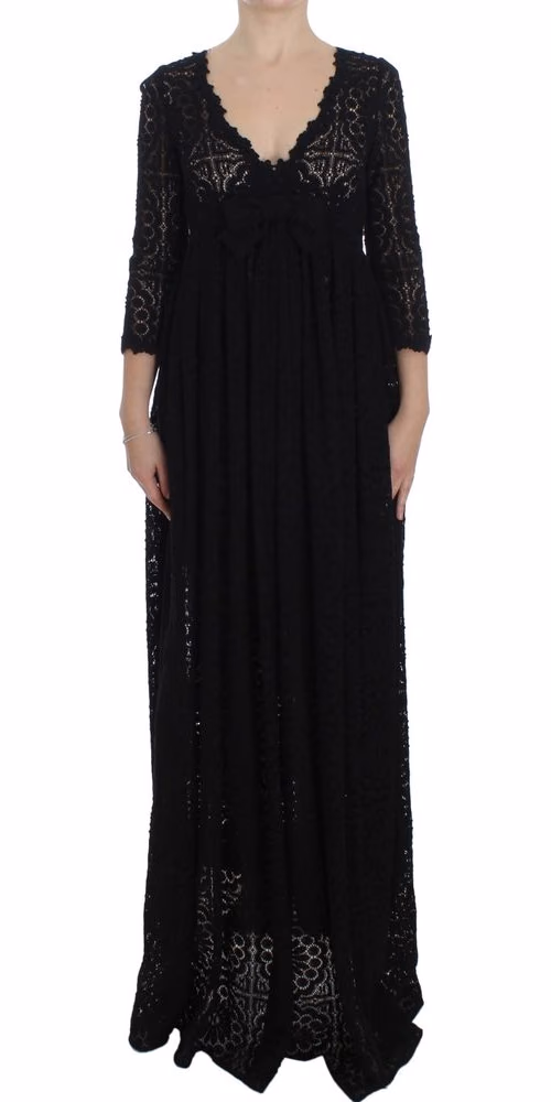 Dolce & Gabbana Black Ricamo Knitted Full Length Maxi Dress