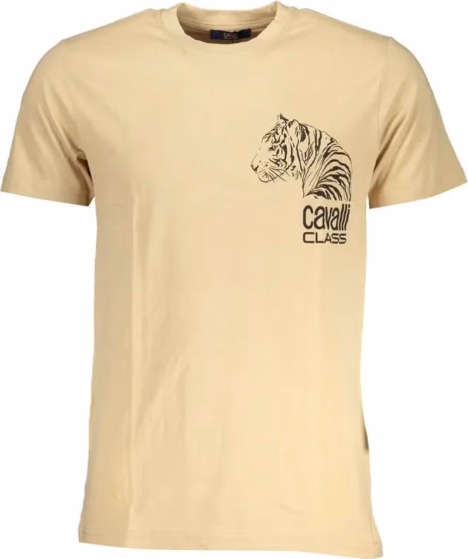 Cavalli Class Beige Cotton Men T-Shirt