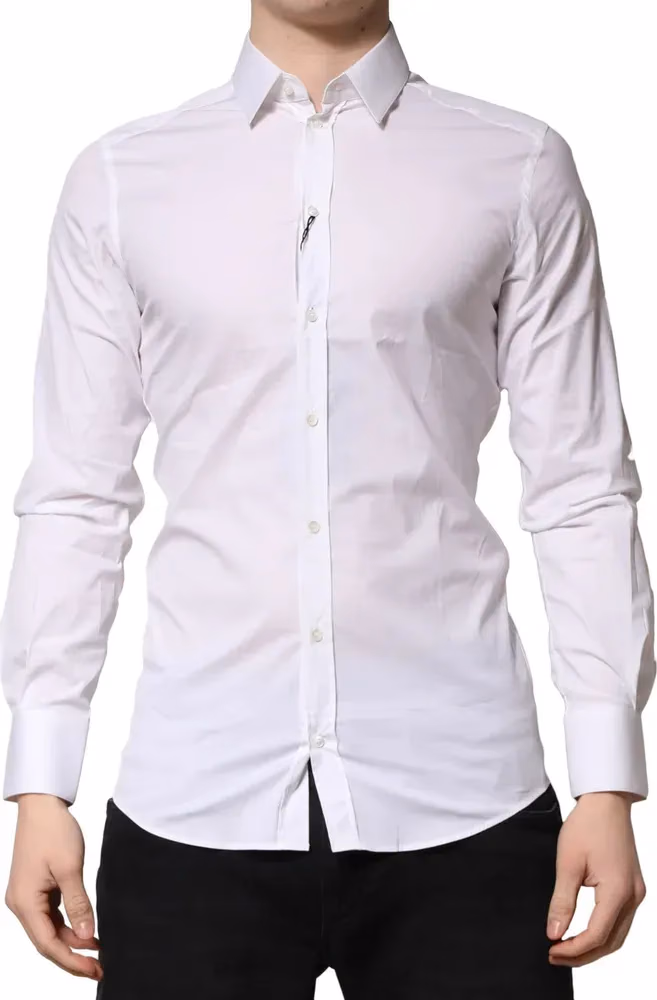 Dolce & Gabbana White GOLD Cotton Men Dress Formal Shirt