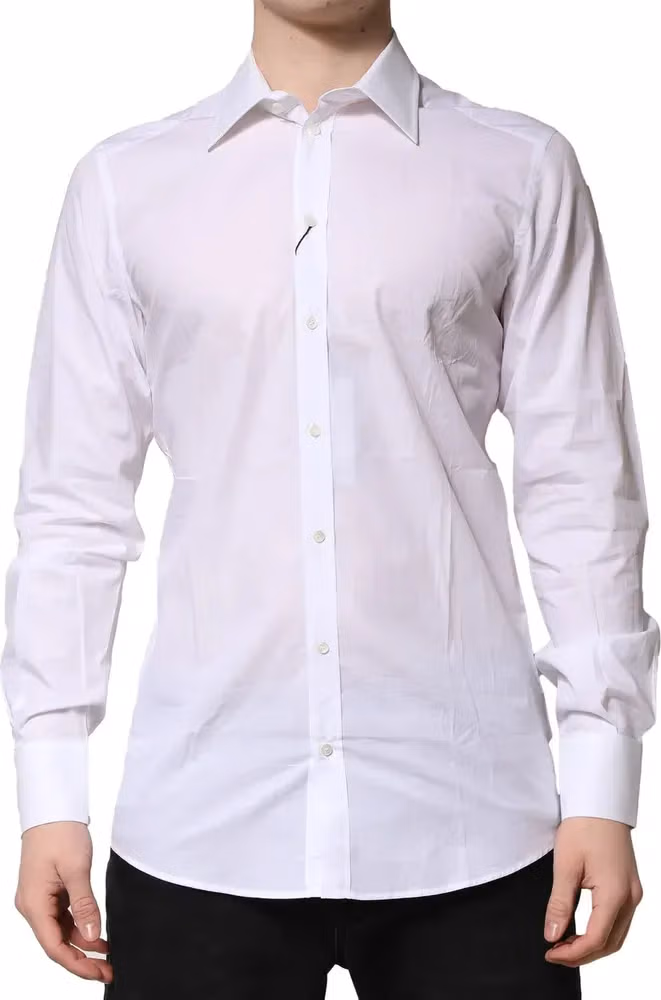 Dolce & Gabbana White Cotton Long Sleeves GOLD Formal Shirt
