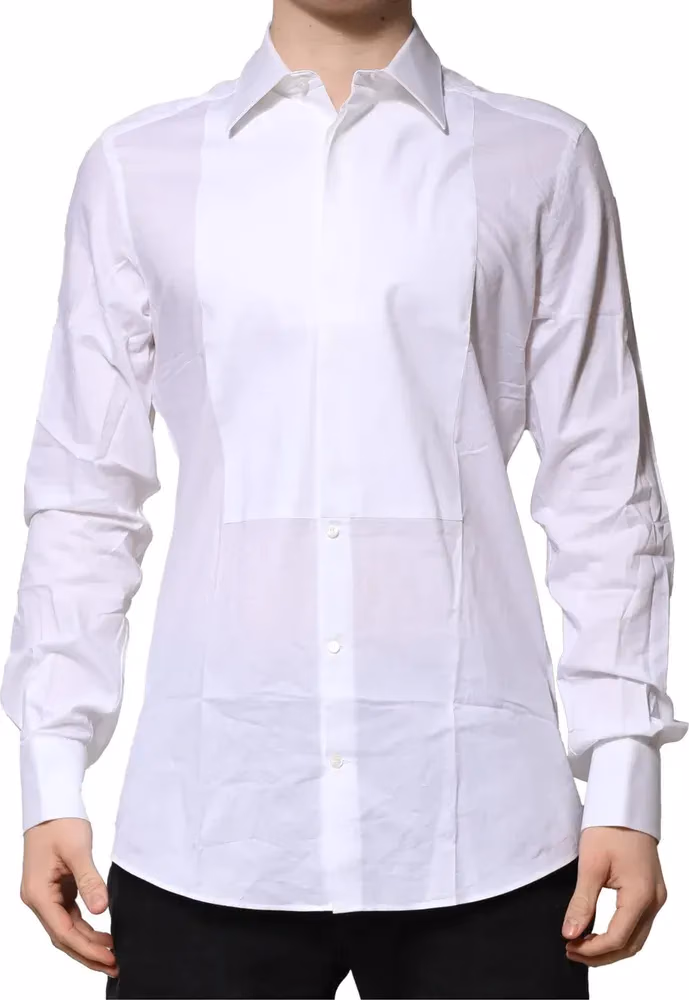 Dolce & Gabbana White Bib Cotton Poplin GOLD Men Formal Shirt