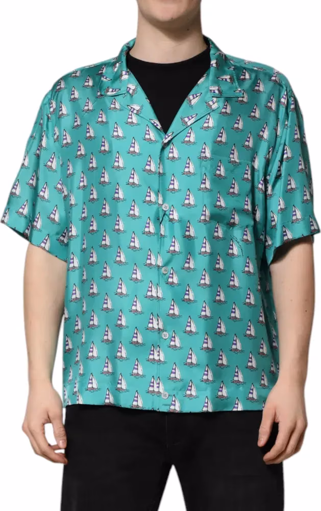 Dolce & Gabbana Green Printed Short Sleeves Casual Shirt