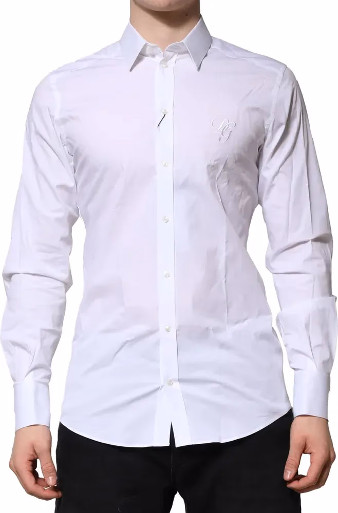 Dolce & Gabbana White Cotton GOLD Long Sleeves Formal Shirt