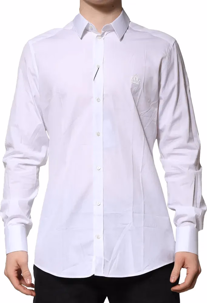 Dolce & Gabbana White Cotton GOLD Long Sleeves Formal Shirt