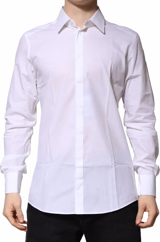 Dolce & Gabbana White Cotton GOLD Long Sleeves Formal Shirt