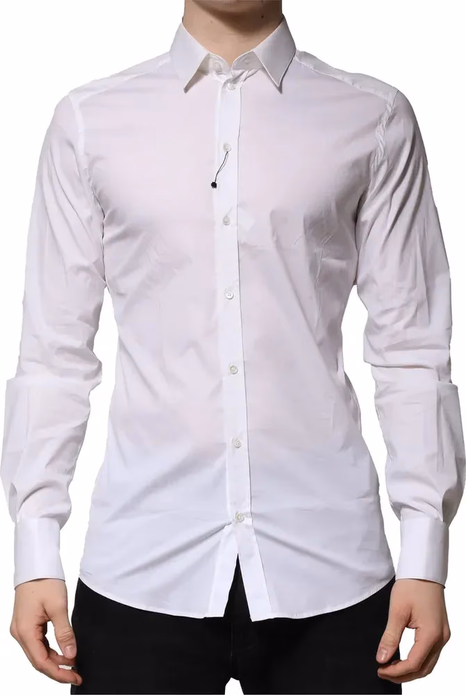 Dolce & Gabbana White Cotton GOLD Long Sleeves Formal Shirt
