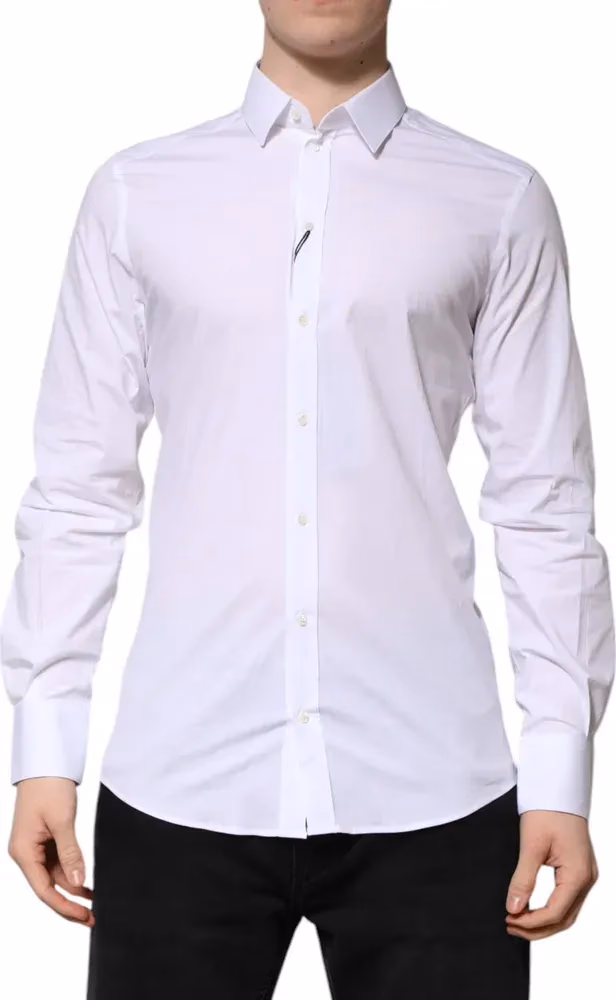 Dolce & Gabbana White Cotton GOLD Long Sleeves Formal Shirt