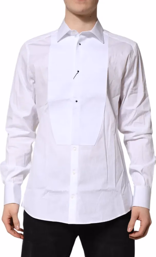 Dolce & Gabbana White Silk Bib Poplin GOLD Men Formal Shirt