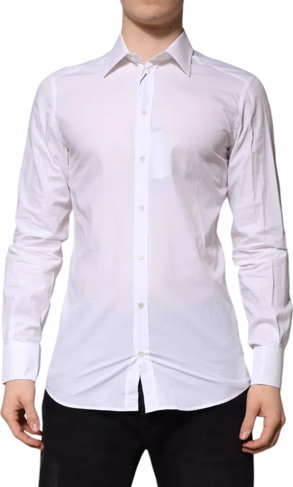 Dolce & Gabbana White GOLD Long Sleeves Dress Men Formal Shirt