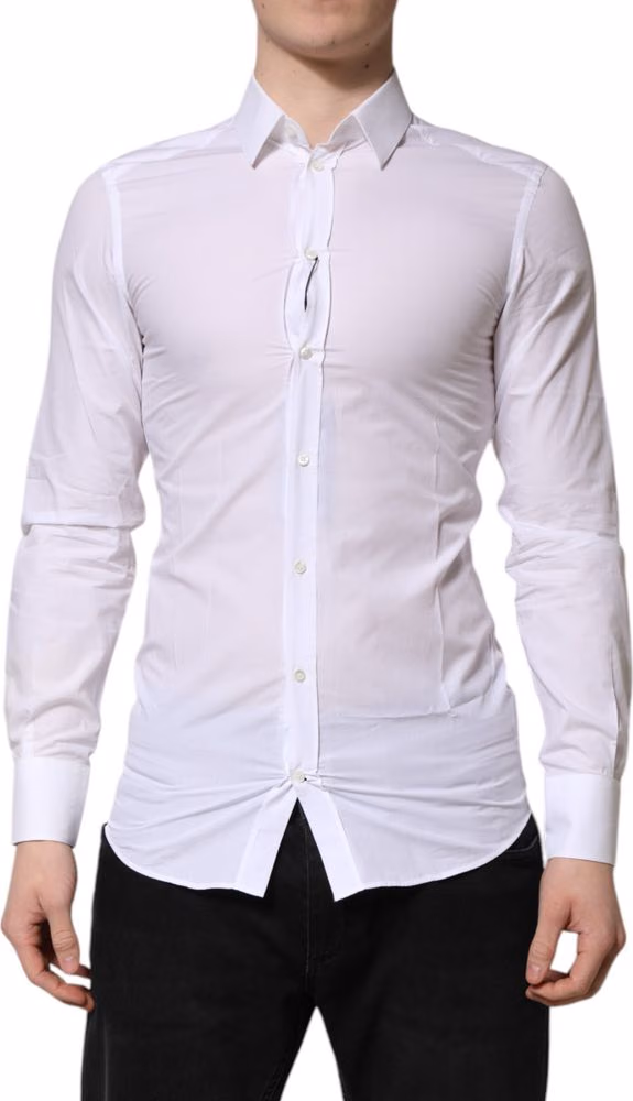 Dolce & Gabbana White GOLD Long Sleeves Dress Men Formal Shirt