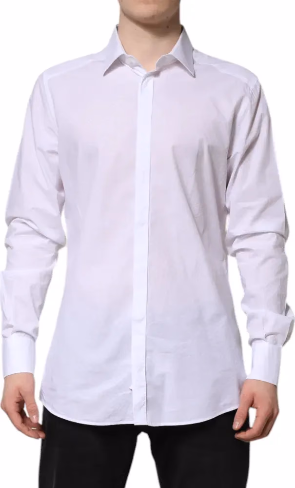 Dolce & Gabbana White GOLD Cotton Long Sleeves Formal Shirt