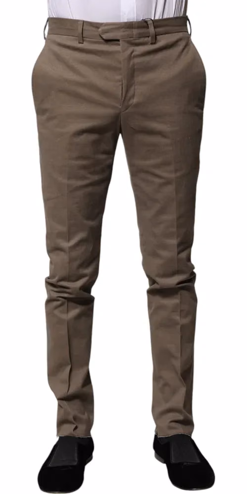 BENCIVENGA Brown Cotton Tapered Formal Dress Pants