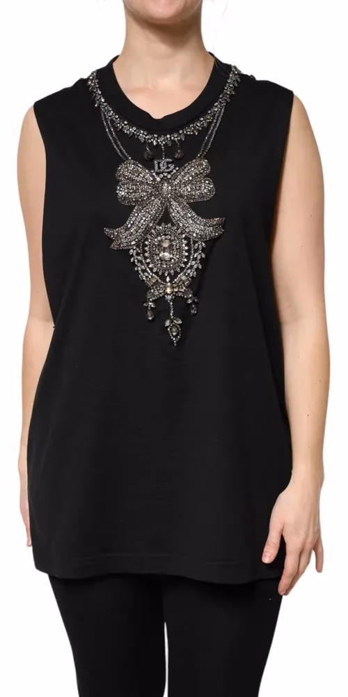 Dolce & Gabbana Black Cotton Rhinestone Embellished Tank Top