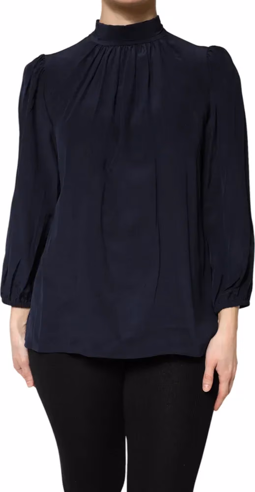 Dolce & Gabbana Blue Silk Mock Neck Long Sleeves Blouse Top