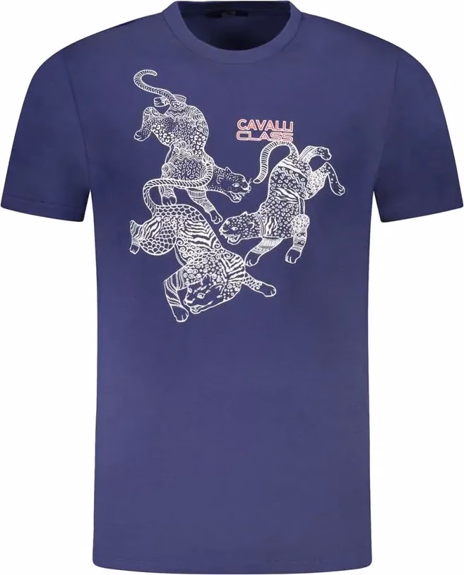 Cavalli Class Blu Cotton Men T-Shirt