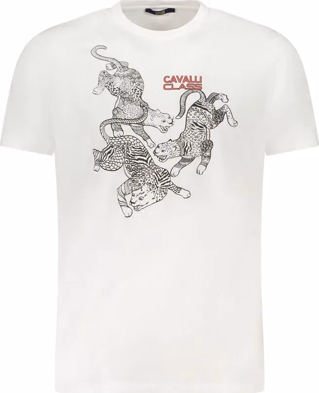 Cavalli Class White Cotton Men T-Shirt