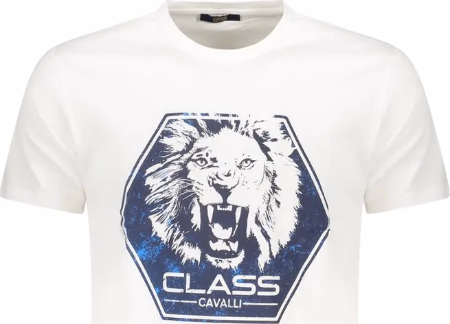 Cavalli Class Bianco Cotton Men T-Shirt