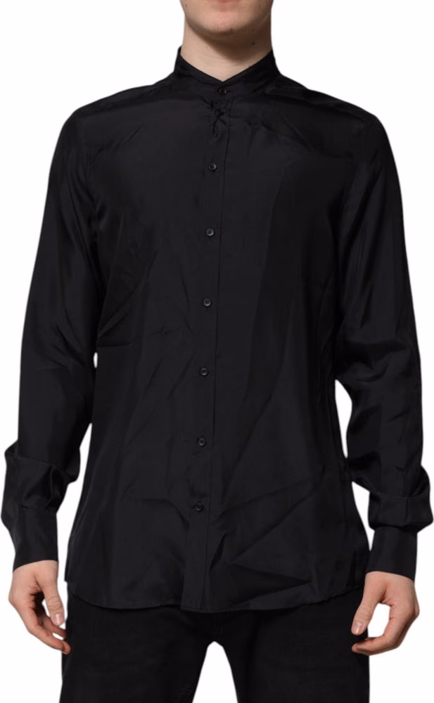Dolce & Gabbana Dark Blue Silk MARTINI Men Formal Dress Shirt
