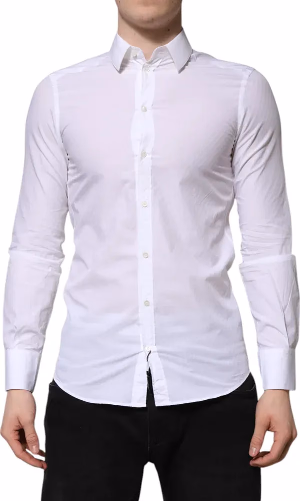 Dolce & Gabbana White Cotton MARTINI Long Sleeve Dress Shirt