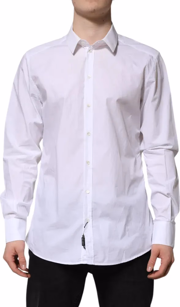 Dolce & Gabbana White Cotton GOLD Long Sleeves Dress Shirt