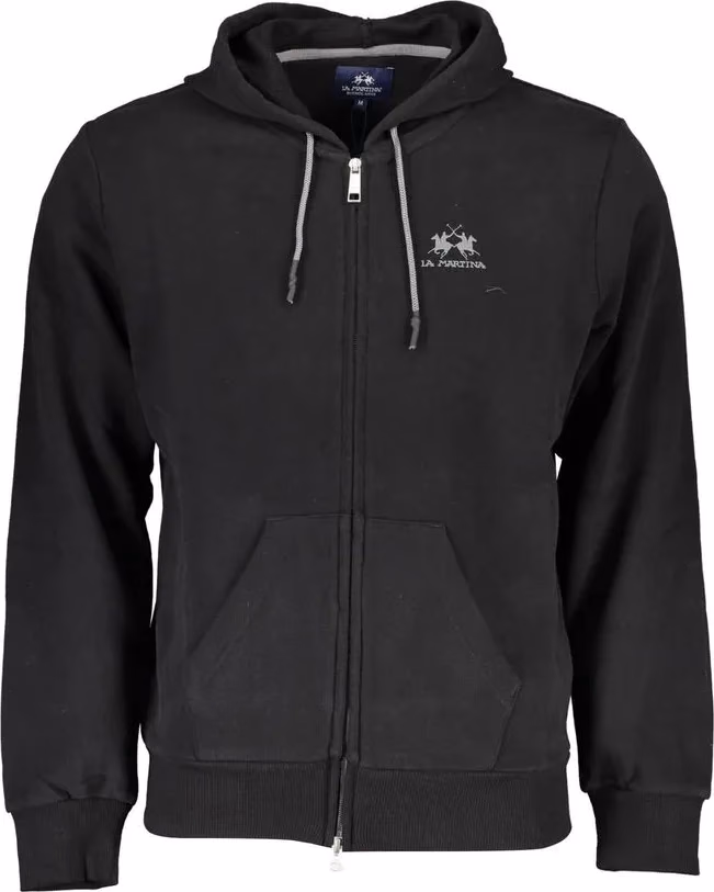 La Martina Black Cotton Men Sweater with Hood
