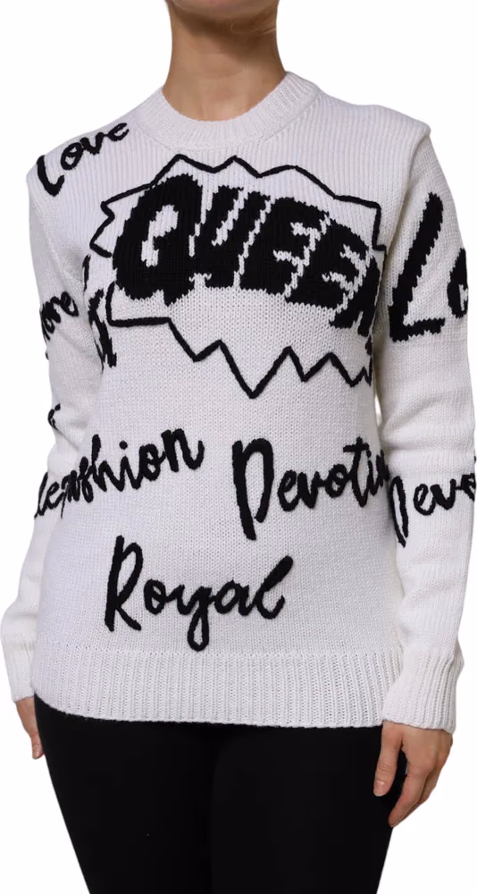 Dolce & Gabbana White Wool Knit Crew Neck Pullover Sweater