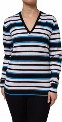 Multicolor Stripes Long Sleeves V-neck Top