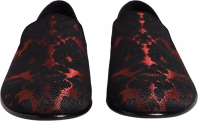 Red Black Jacquard Slip On Loafers Shoes