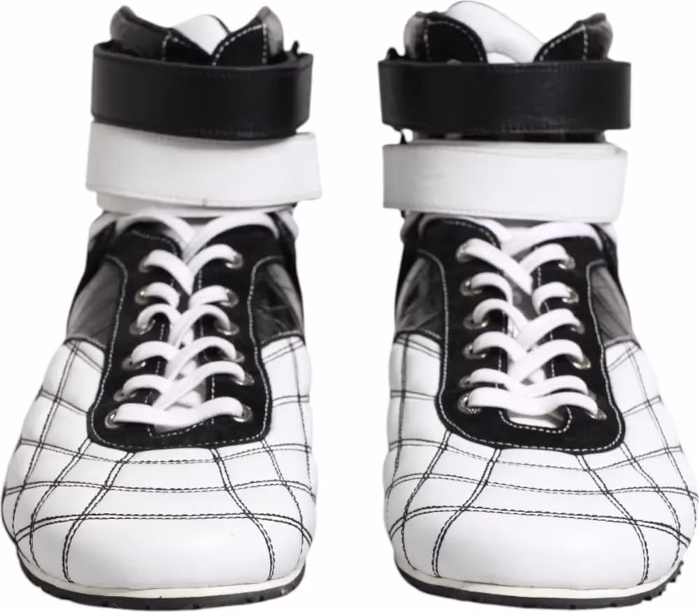 Dolce & Gabbana Black White Leather High Top Sneakers Shoes