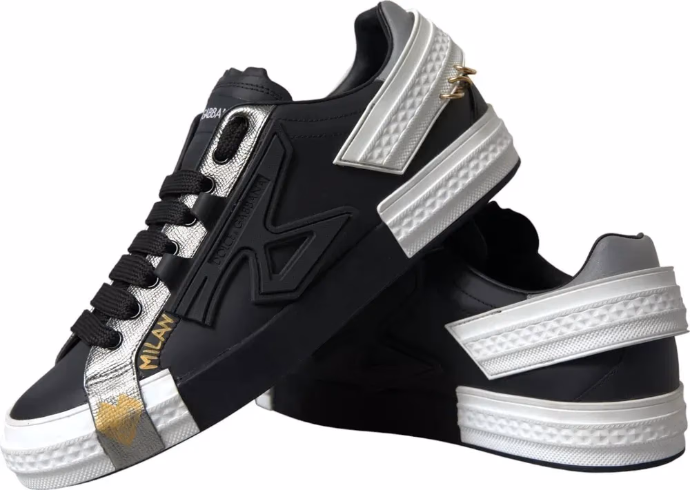 Dolce & Gabbana Black Leather Low Top Sneakers Portofino Shoes
