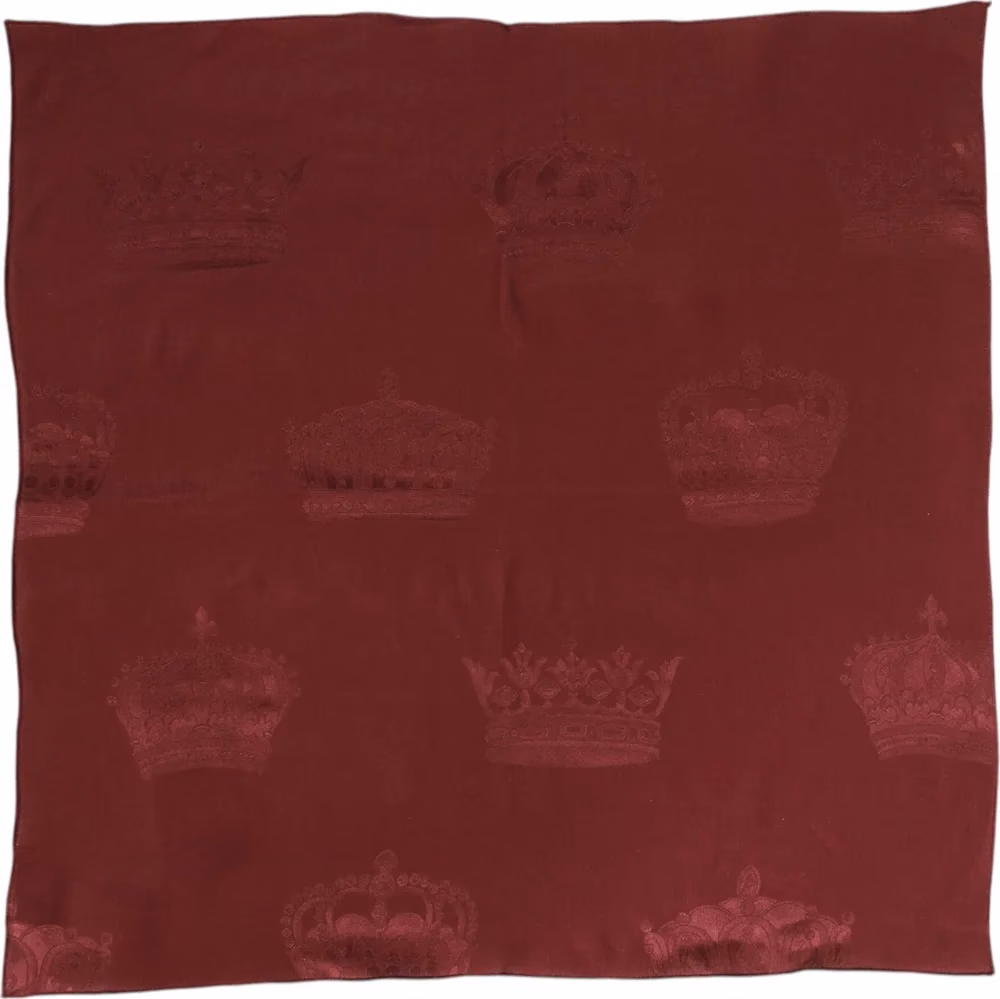 Dolce & Gabbana Maroon Silk Crown Square Men Foulard Scarf