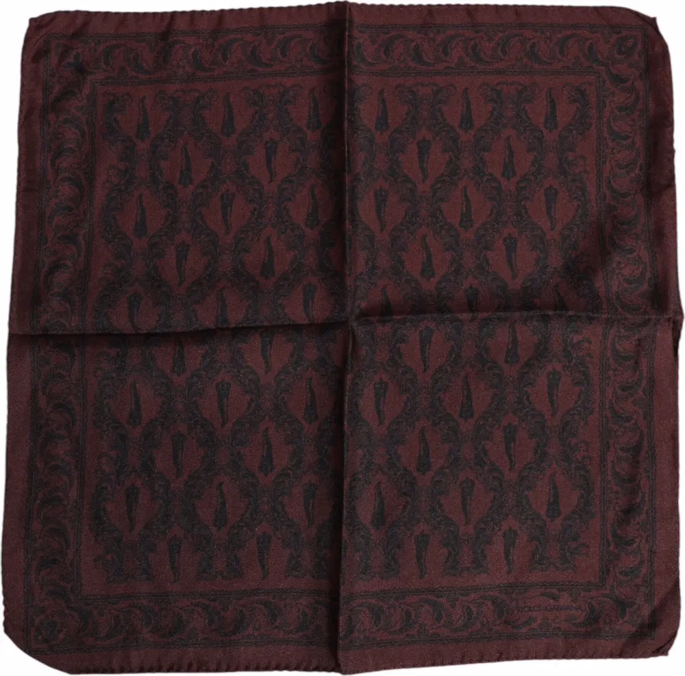 Dolce & Gabbana Maroon Black Printed Square Men Foulard Scarf
