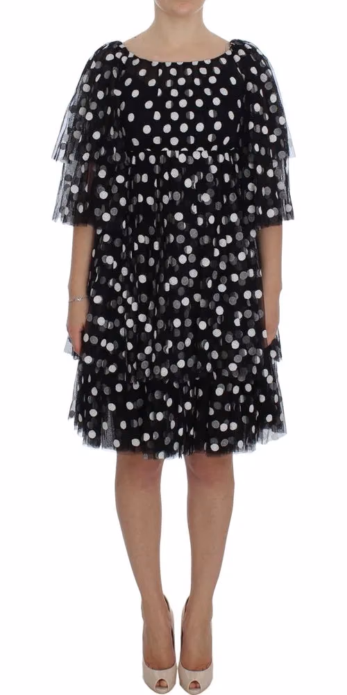 Dolce & Gabbana Black White Polka Dotted Ruffled Dress
