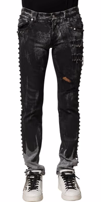 Black Washed Embellished Skinny Denim Jeans