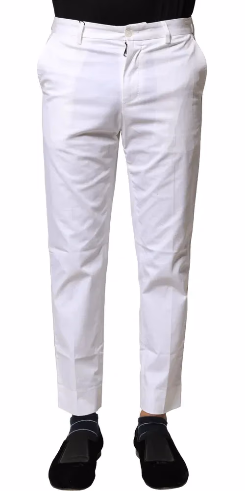 Dolce & Gabbana White Cotton Straight Logo Men Pants