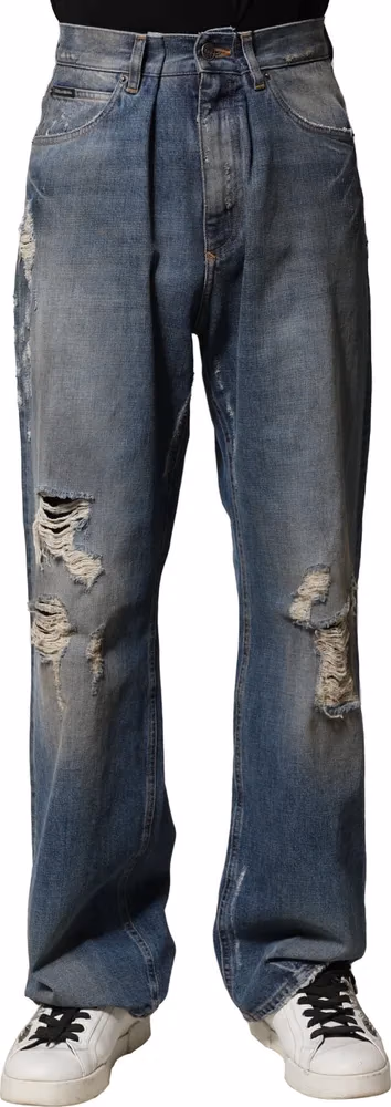 Dolce & Gabbana Blue Cotton Tattered Men Denim Jeans