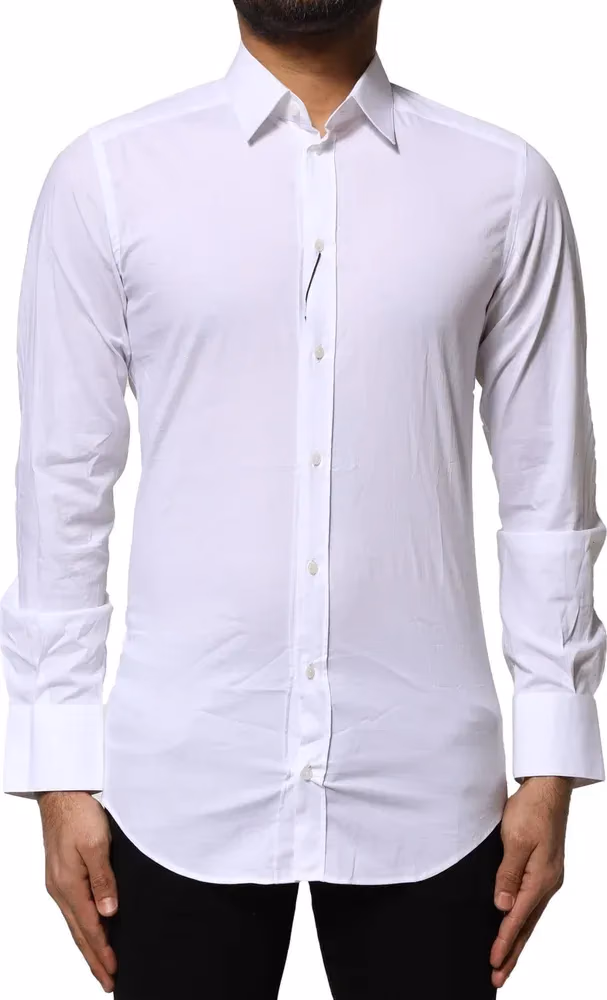 Dolce & Gabbana White Cotton GOLD Long Sleeves Dress Shirt