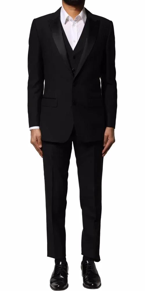 Dolce & Gabbana Black Wool 3 Piece Single Breasted Suit