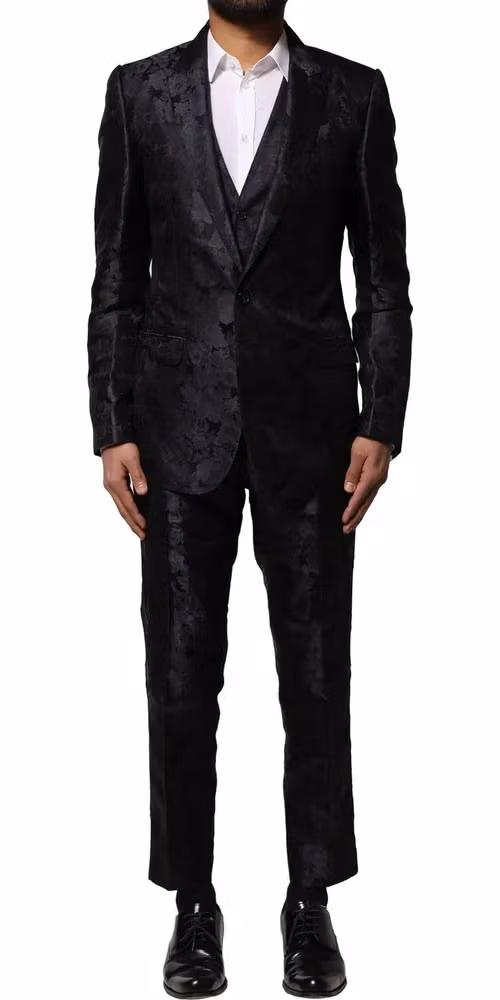 Dolce & Gabbana Black Jacquard 3 Piece Single Breasted Suit