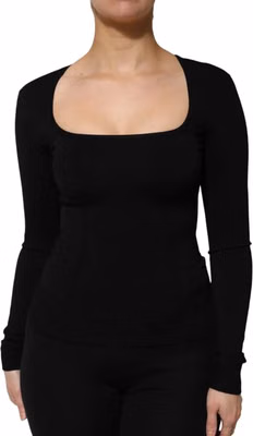 Black Square Neck Long Sleeves Pullover Top