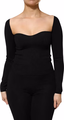 Black Viscose Long Sleeve Pullover Blouse Top