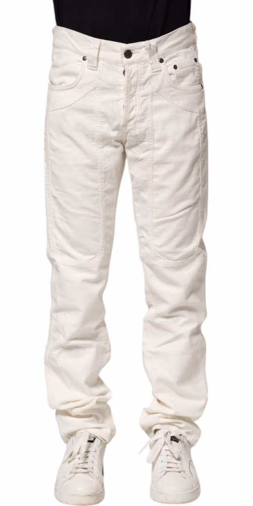 Jeckerson White Cotton Stretch Straight Fit Men Denim Jeans