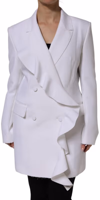 White Polyester Long Sleeves Ruffled Wrap Jacket